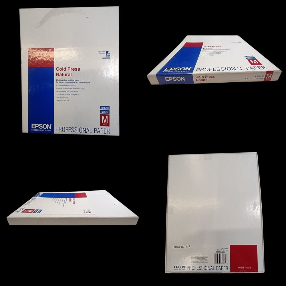 Epson Cold Press Natural Paper S042297 8.5 x 11 25 Sheets Textured Matte White